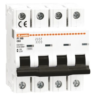 Lovato Electric Modulo Miniature Circuit Breaker 4-Pole 63A Type D 400V AC 10 kA Breaking Capacity P1MB4PD63