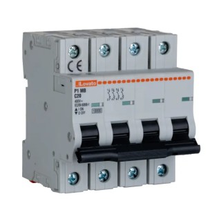 Lovato Electric Modulo Miniature Circuit Breaker 4-Pole 20A Type C 400V ac 10 kA Breaking Capacity P1MB4PC20