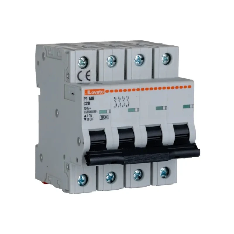 Lovato Electric Modulo Miniature Circuit Breaker 4-Pole 20A Type C 400V ac 10 kA Breaking Capacity P1MB4PC20