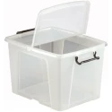 RS PRO 40L Transparent Polymer Storage Box with Hinged Lid, Lockable, Ventilated, Stackable, 320mm x 395mm x 500mm 825-2329