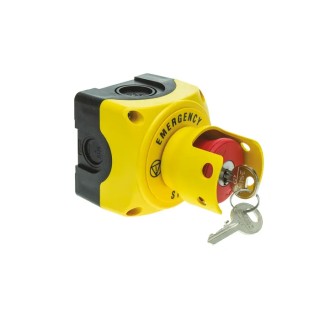 Lovato Electric S1P Series Key Release Emergency Stop Push Button Surface Mount 22.3mm Cutout 1 NC IP67 IP66 IP69K S1PY91KSS