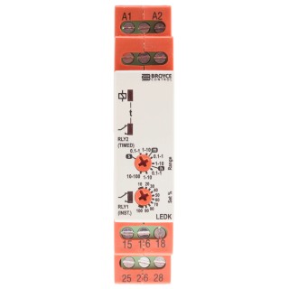 Broyce Control LEDK Series DIN Rail Timer Relay, 2-Contact, 230 V dc 12V ac, 230 V ac, 0.1 s to 100 h LEDK 12-230V AC/DC