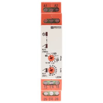 Broyce Control LEDK Series DIN Rail Timer Relay, 2-Contact, 230 V dc 12V ac, 230 V ac, 0.1 s to 100 h LEDK 12-230V AC/DC