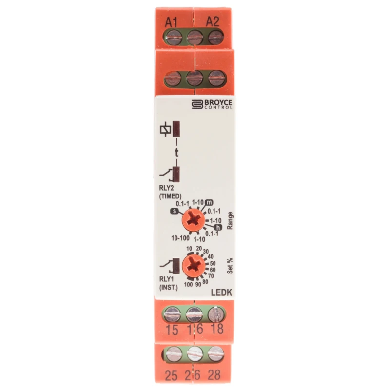 Broyce Control LEDK Series DIN Rail Timer Relay, 2-Contact, 230 V dc 12V ac, 230 V ac, 0.1 s to 100 h LEDK 12-230V AC/DC