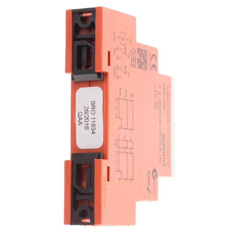 Broyce Control LEDK Series DIN Rail Timer Relay, 2-Contact, 230 V dc 12V ac, 230 V ac, 0.1 s to 100 h LEDK 12-230V AC/DC