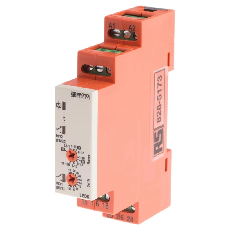 Broyce Control LEDK Series DIN Rail Timer Relay, 2-Contact, 230 V dc 12V ac, 230 V ac, 0.1 s to 100 h LEDK 12-230V AC/DC