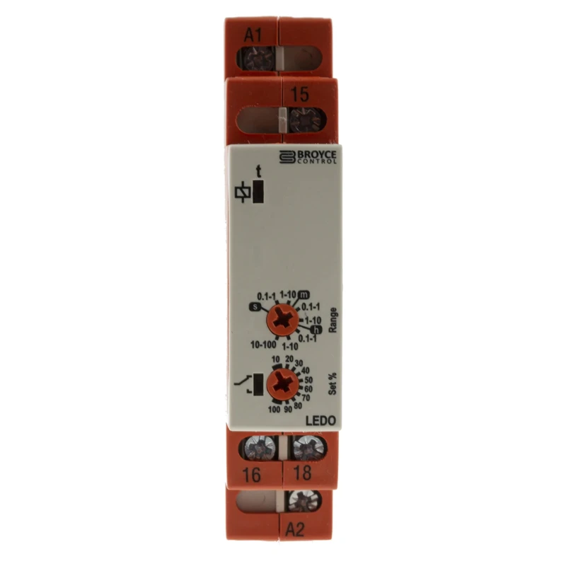 Broyce Control LEDO Series DIN Rail Timer Relay, 1-Contact, 230 V dc 12V ac, 230 V ac, 0.1 s to 100 h LEDO 12-230V AC/DC