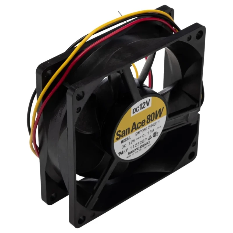 Sanyo Denki San Ace 9WP Series Axial Fan, 12V DC, 1.56 W Power, 61.9 m³/h Air Flow, 130 mA Max Current, Rated, 80x80x25 IP68
