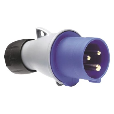 Amphenol Industrial Tough & Safe IP44 Blue Cable Mount 2P+PE Straight Industrial Power Connector 63A 230V IP44