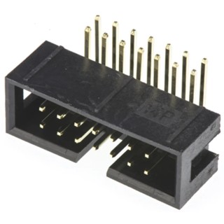 Amphenol Communications Solutions T821 Series Right Angle Through Hole PCB Header, 14 Contacts, 2.54 mm T821114A1R100CEU