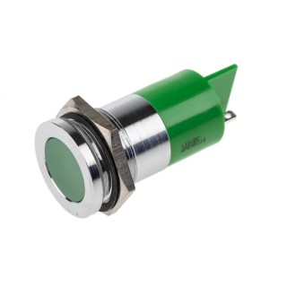 RS PRO Green Panel Mount Indicator 110V dc, 5mA, IP67 Rating, Flush Silver Bezel 833-2908