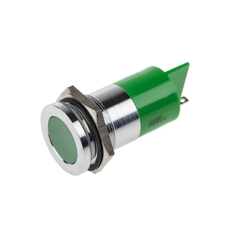 RS PRO Green Panel Mount Indicator 110V dc, 5mA, IP67 Rating, Flush Silver Bezel 833-2908
