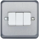 MK Electric Albany Plus 3-Gang 2-Way Wide Rocker Flush Mount Light Switch, Brushed Grey Chrome Satin Gold Finish K4673BRC