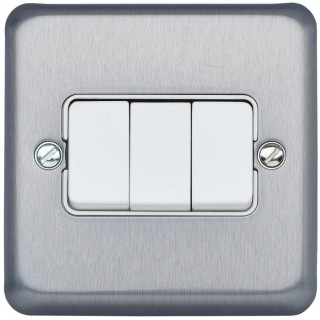 MK Electric Albany Plus 3-Gang 2-Way Wide Rocker Flush Mount Light Switch, Brushed Grey Chrome Satin Gold Finish K4673BRC