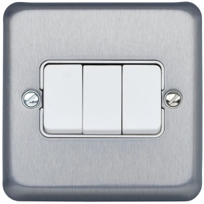MK Electric Albany Plus 3-Gang 2-Way Wide Rocker Flush Mount Light Switch, Brushed Grey Chrome Satin Gold Finish K4673BRC