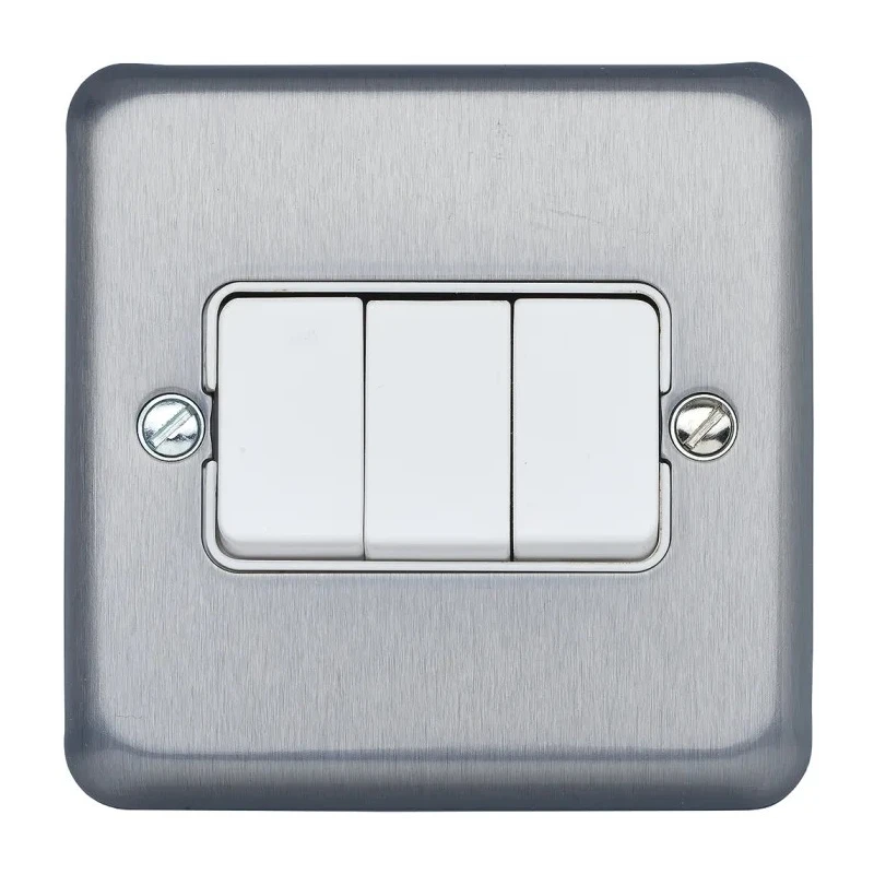 MK Electric Albany Plus 3-Gang 2-Way Wide Rocker Flush Mount Light Switch, Brushed Grey Chrome Satin Gold Finish K4673BRC
