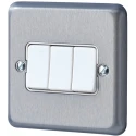 MK Electric Albany Plus 3-Gang 2-Way Wide Rocker Flush Mount Light Switch, Brushed Grey Chrome Satin Gold Finish K4673BRC