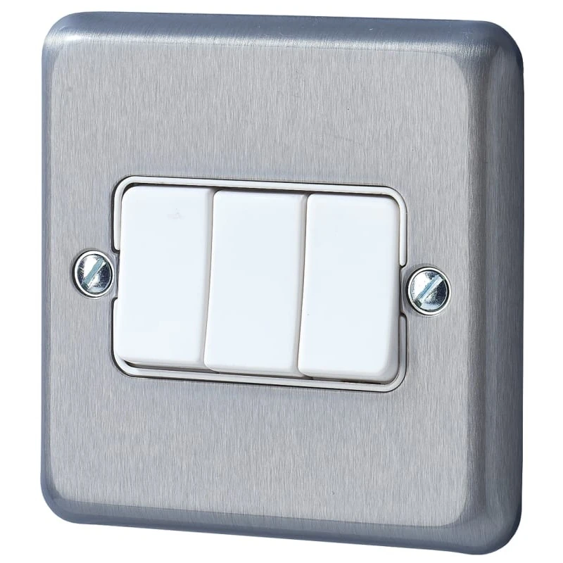 MK Electric Albany Plus 3-Gang 2-Way Wide Rocker Flush Mount Light Switch, Brushed Grey Chrome Satin Gold Finish K4673BRC