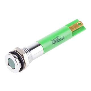 RS PRO Green Panel Mount Indicator 24V dc 20mA Solder Lug Termination IP67 Flush 838-5586