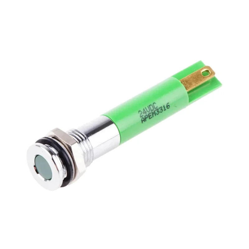 RS PRO Green Panel Mount Indicator 24V dc 20mA Solder Lug Termination IP67 Flush 838-5586