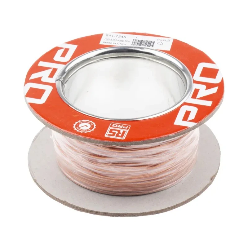 RS PRO Orange 0.22 mm² 24 AWG Hook Up Wire, 7x0.2 mm Core Strands, 100 m Length, 300V, PTFE Jacket 841-7245