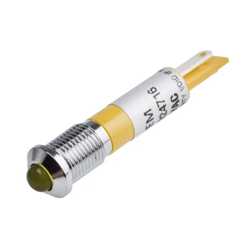 RS PRO Yellow Panel Mount Indicator 110V AC 6mA IP67 Prominent Bezel Silver 28.9mm 846-2706