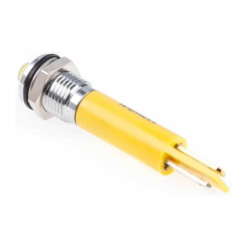 RS PRO Yellow Panel Mount Indicator 110V AC 6mA IP67 Prominent Bezel Silver 28.9mm 846-2706