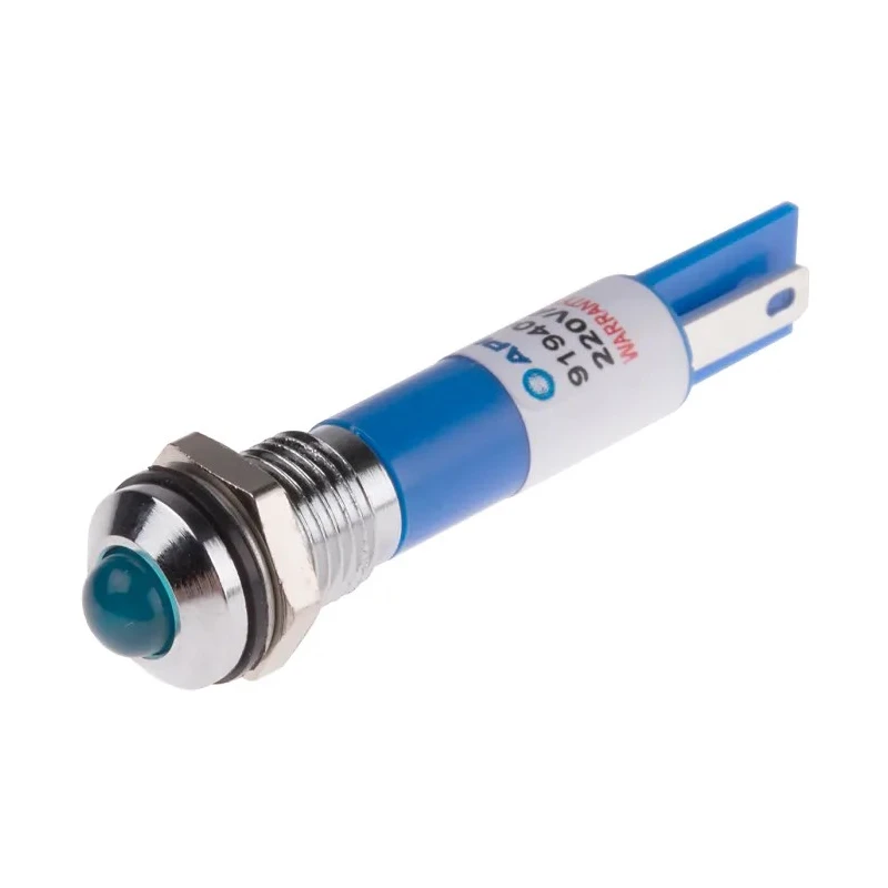 RS PRO Blue Panel Mount Indicator 220V AC 3mA IP67 Prominent Bezel Silver IP67