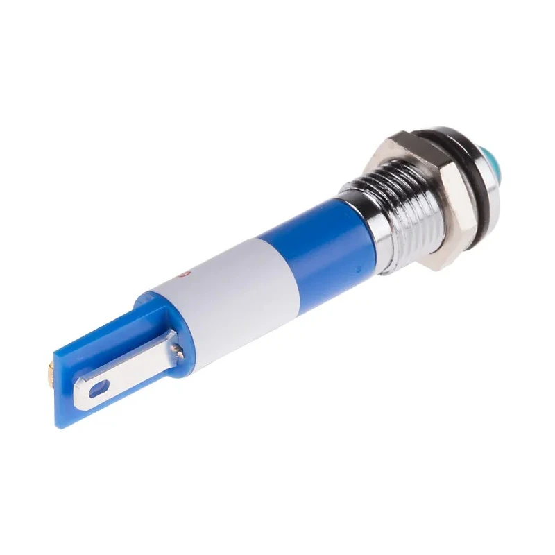 RS PRO Blue Panel Mount Indicator 220V AC 3mA IP67 Prominent Bezel Silver IP67