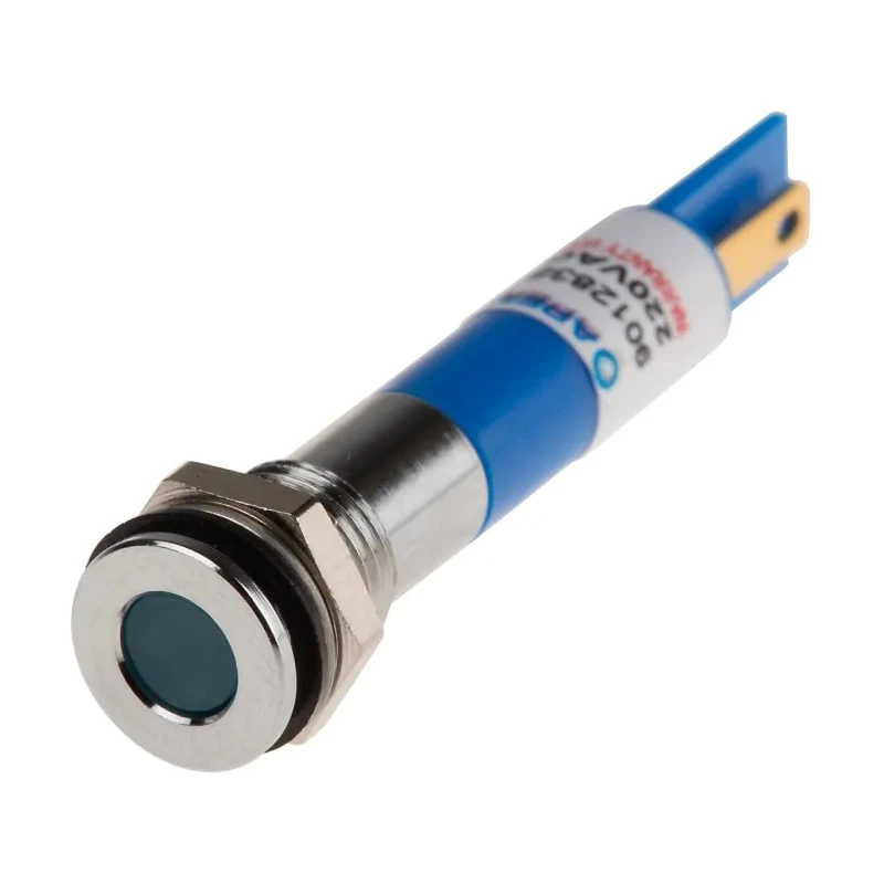 RS PRO Blue Panel Mount Indicator 220V AC 3mA IP67 Flush Bezel Silver IP67