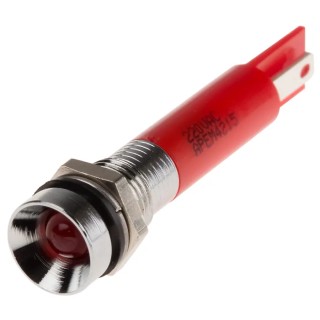 RS PRO Red Panel Mount Indicator 220V AC 3mA IP67 Recessed Bezel Silver IP67