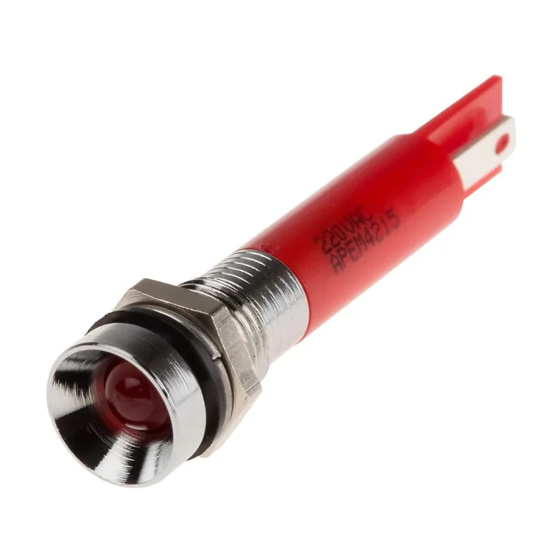 RS PRO Red Panel Mount Indicator 220V AC 3mA IP67 Recessed Bezel Silver IP67