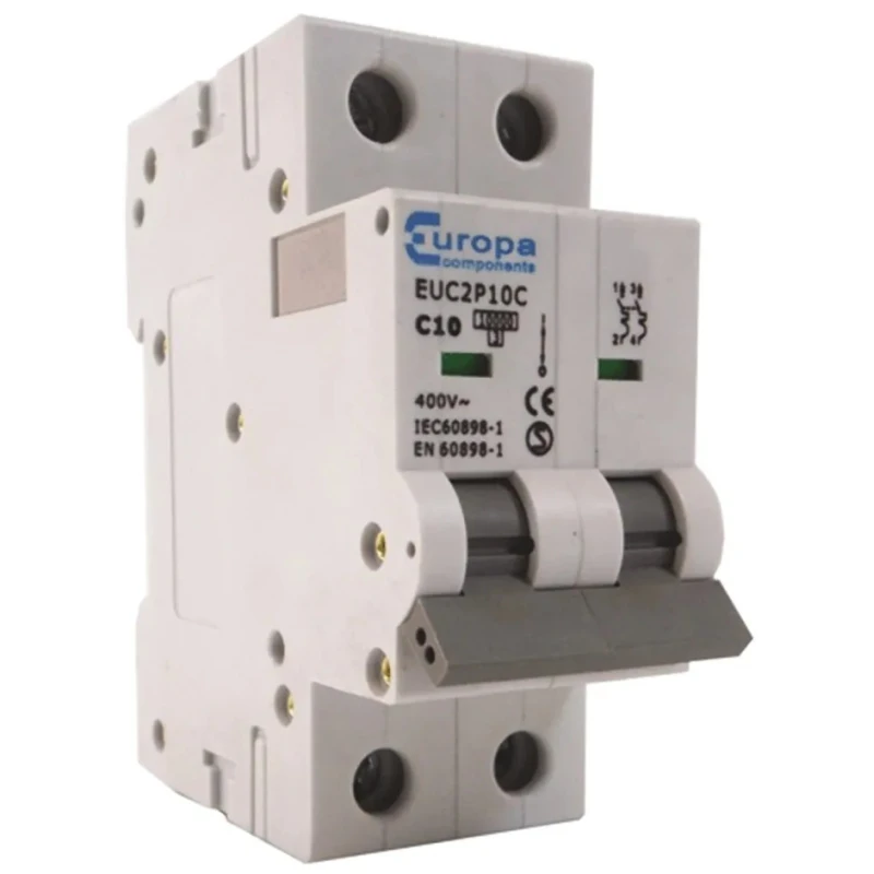Europa Miniature Circuit Breaker, 2-Pole, 1A, Type C, 400V ac, 10 kA Breaking Capacity EUC2P