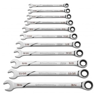 GearWrench 11-Piece Ratchet Spanner Set, Sizes 1/4 to 3/4 in, Steel, Full Polished Chrome Finish 86450