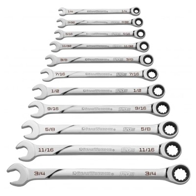 GearWrench 11-Piece Ratchet Spanner Set, Sizes 1/4 to 3/4 in, Steel, Full Polished Chrome Finish 86450