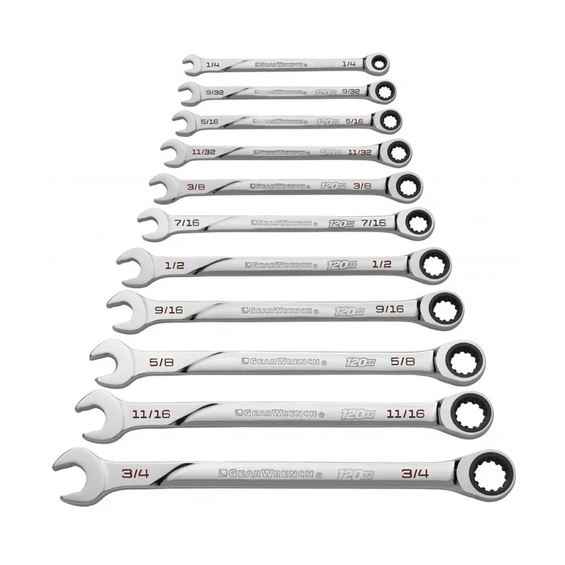 GearWrench 11-Piece Ratchet Spanner Set, Sizes 1/4 to 3/4 in, Steel, Full Polished Chrome Finish 86450