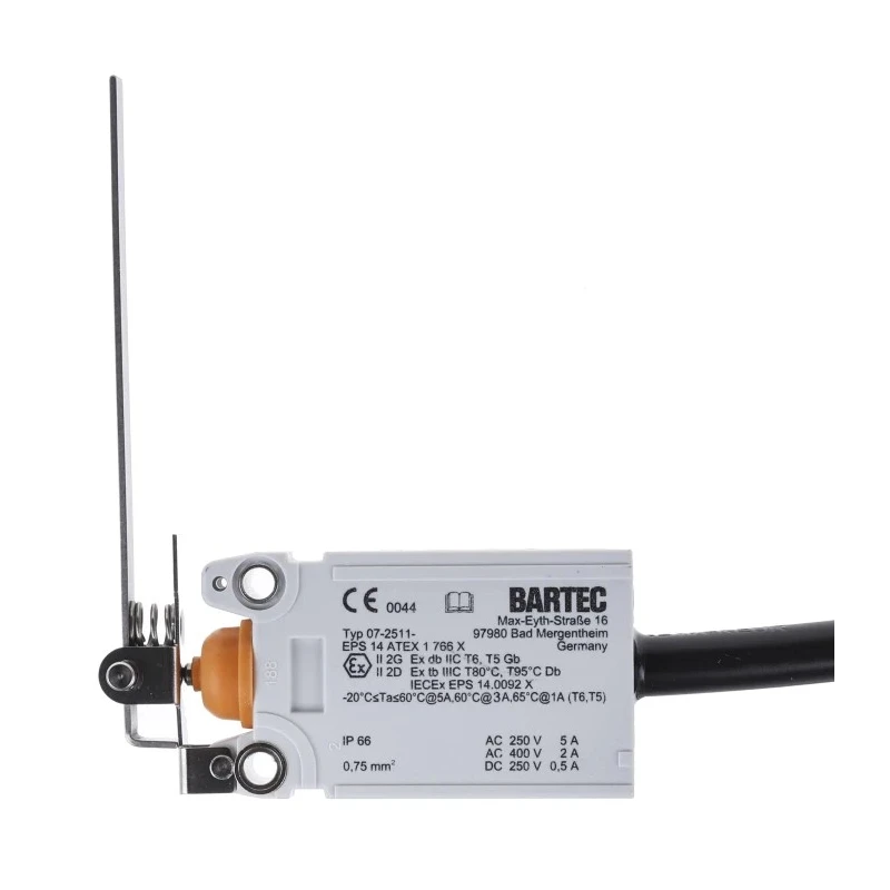 Bartec Plunger Limit Switch, 1 NO/1 NC, IP66, Plastic Housing, 400V AC, 2A IP66