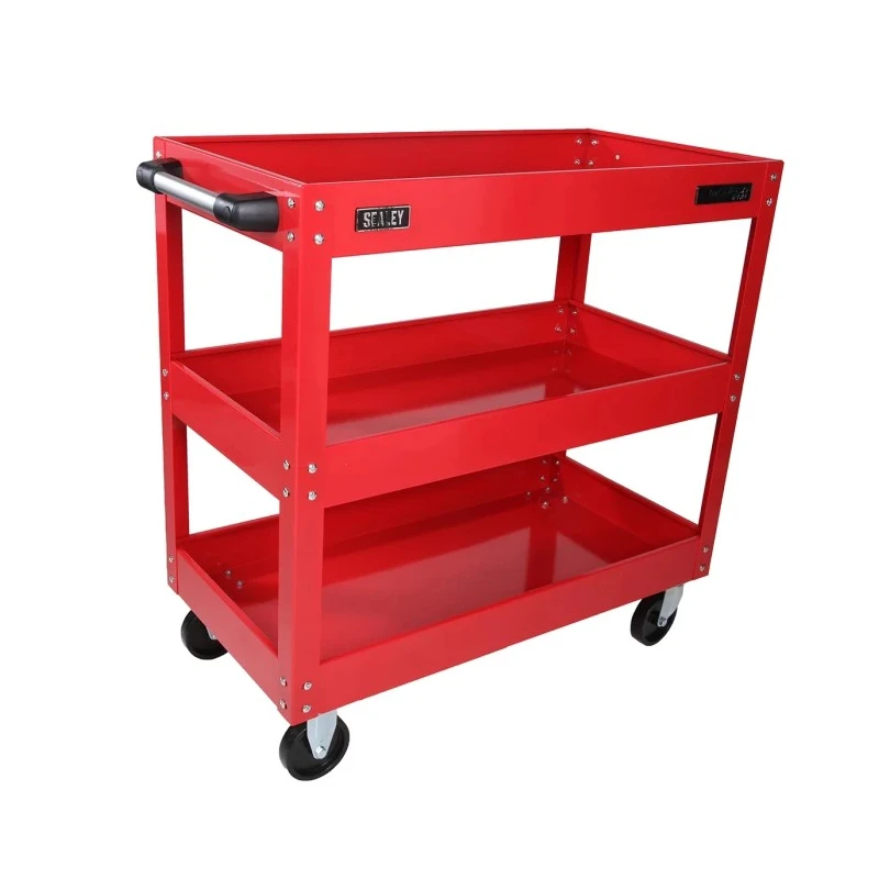 RS PRO 3 Steel Swivel Workshop Tool Trolley with 3 Shelves, Steel Frame, Rubber Wheels, 840mm x 405mm Platform 851-7604