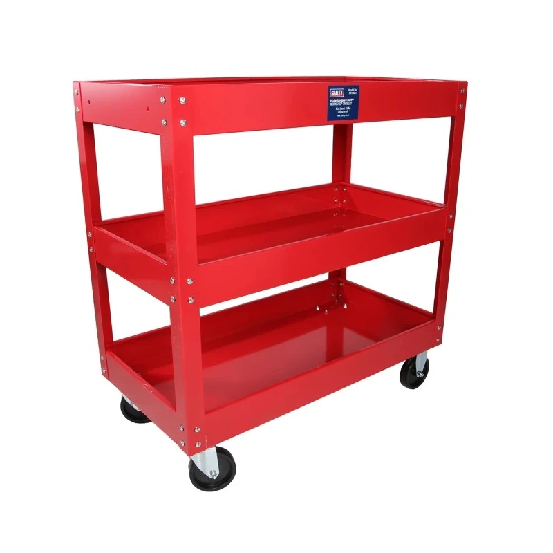 RS PRO 3 Steel Swivel Workshop Tool Trolley with 3 Shelves, Steel Frame, Rubber Wheels, 840mm x 405mm Platform 851-7604