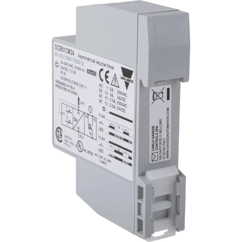 Carlo Gavazzi DCB51 Series DIN Rail Timer Relay, 2-Contact, 12 to 240 V DC/12 V AC, 240 V AC, 0.1 s to 100 h DCB51