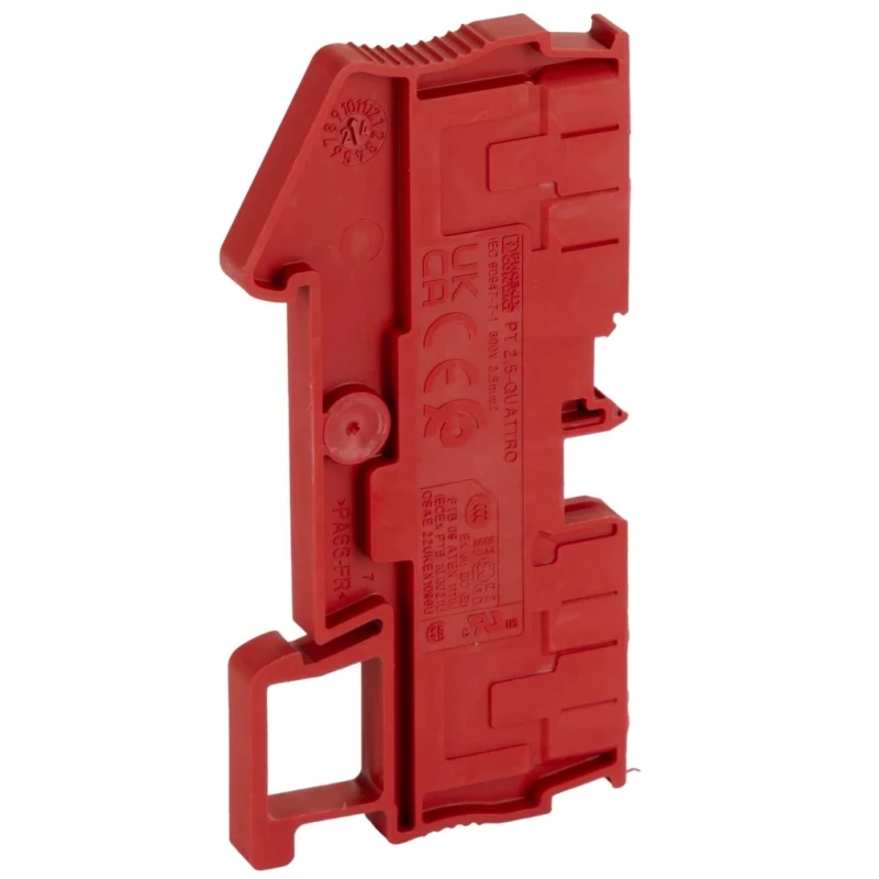 Phoenix Contact PT 2.5-QUATTRO RD Series Feed Through Terminal Block Red, 1-Level, 24A, 800V, Push-in Termination 3209580