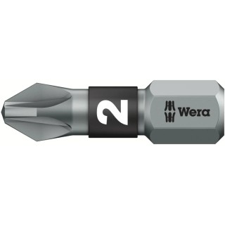 Wera Screwdriver Bit, 6.35 mm Drive Size, PZ2 Tip, Hex Drive, Stainless Steel, Chrome Plated 05056722001