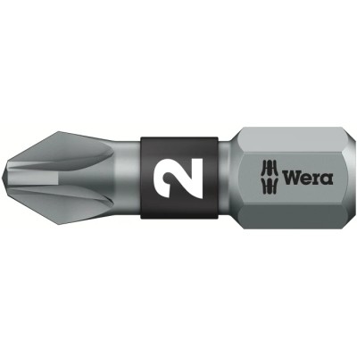 Wera Screwdriver Bit, 6.35 mm Drive Size, PZ2 Tip, Hex Drive, Stainless Steel, Chrome Plated 05056722001