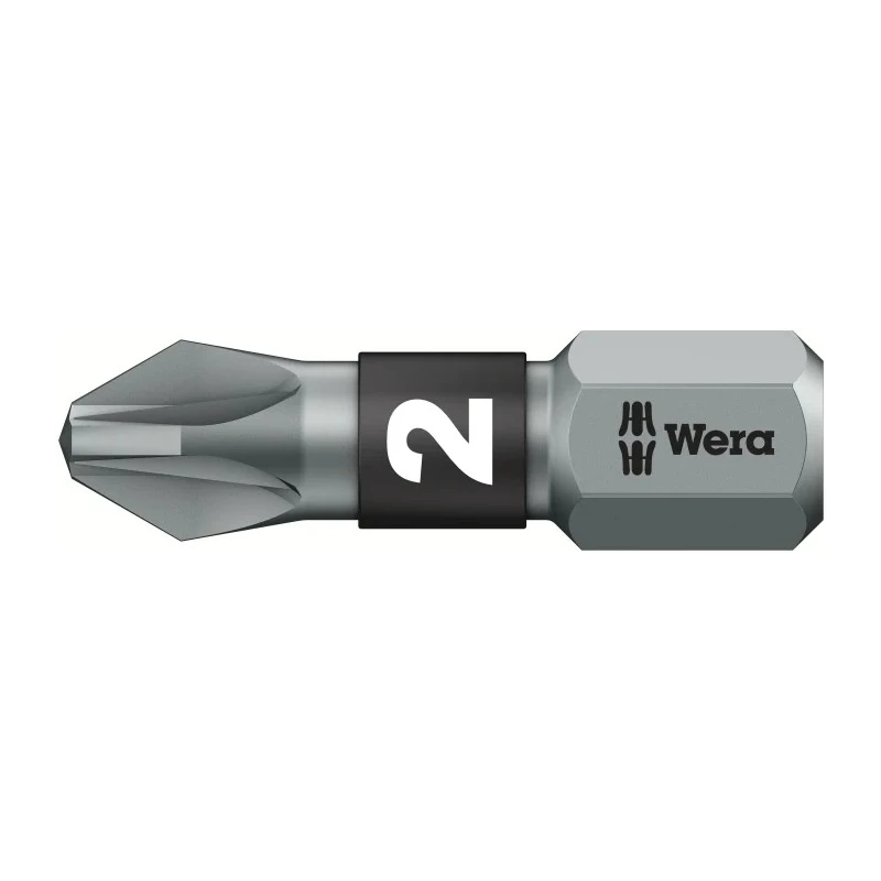 Wera Screwdriver Bit, 6.35 mm Drive Size, PZ2 Tip, Hex Drive, Stainless Steel, Chrome Plated 05056722001