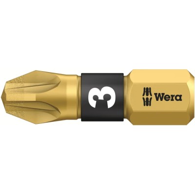 Wera Screwdriver Bit 6.35 mm Hex Drive PZ3 Tip 25mm Overall Length 05078624001