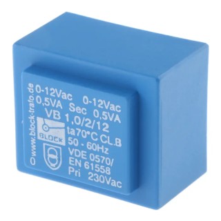 Block PCB Transformer 6 to 2 x 24 V AC 2 Output Pin, 3.2 VA Power, VB Series VB 1.0/2/12