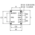 Block PCB Transformer 6 to 2 x 24 V AC 2 Output Pin, 3.2 VA Power, VB Series VB 1.0/2/12