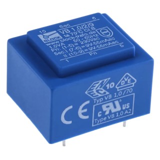 Block Through Hole PCB Transformer Dual Secondary 9 V ac 2 Output 230 V ac Primary 1 VA VB 1.0/2/9