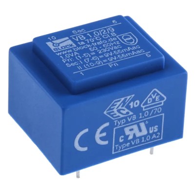 Block Through Hole PCB Transformer Dual Secondary 9 V ac 2 Output 230 V ac Primary 1 VA VB 1.0/2/9