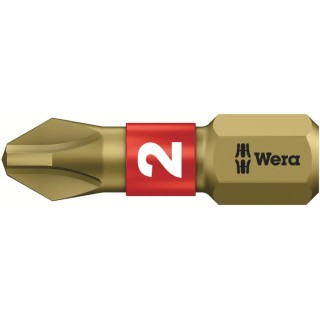 Wera Screwdriver Bit, 1/4 in Hex Drive, PH2 Tip, 25 mm Overall Length, High Quality Torsion Zone 05056412001